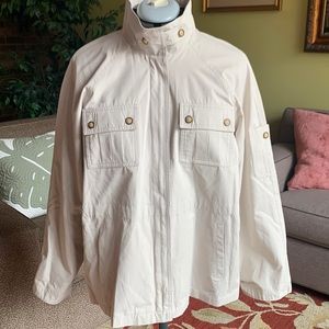 NWOT Talbots off-white zip-up light jacket w/ draw-string back tie